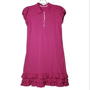 Land's End Cotton Polka-dot Polo Ruffles Preppy Short Puff Sleeves Dress Size 14